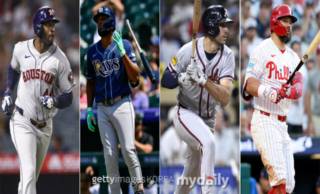 MLB 홈런 공동 선두를 달리는 선수들. 왼쪽부터 알바레스, 카미네로, 올슨, 슈와버. /게티이미지코리아