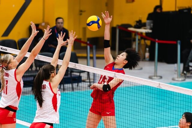 일본 17세 이하 여자배구대표팀 공격을 이끌고 있는 나카가와 레이나./국제배구연맹(FIVB) 제공