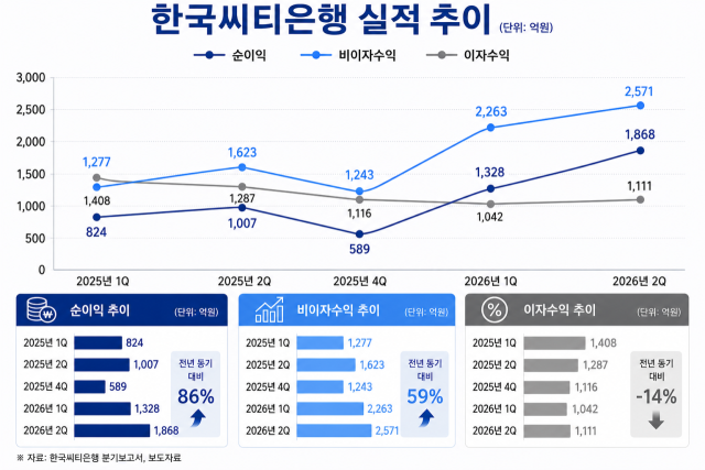 한국씨티은행 이자·비이자이익, 당기순이익 추이 /그래픽=최주연 기자