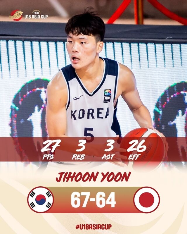 18일 FIBA에 따르면 한국 농구대푵팀이 일본을 67-64로 제압했다./FIBA 제공
