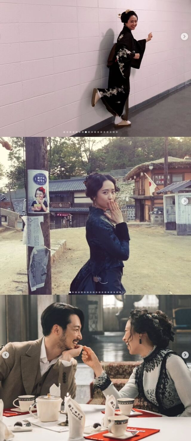 배우 김민정이 광복절을 전후해 드라마 '미스터 션샤인' 촬영 당시의 사진들을 잇달아 공개하며 애틋한 그리움을 나타냈다./김민정 소셜미디어