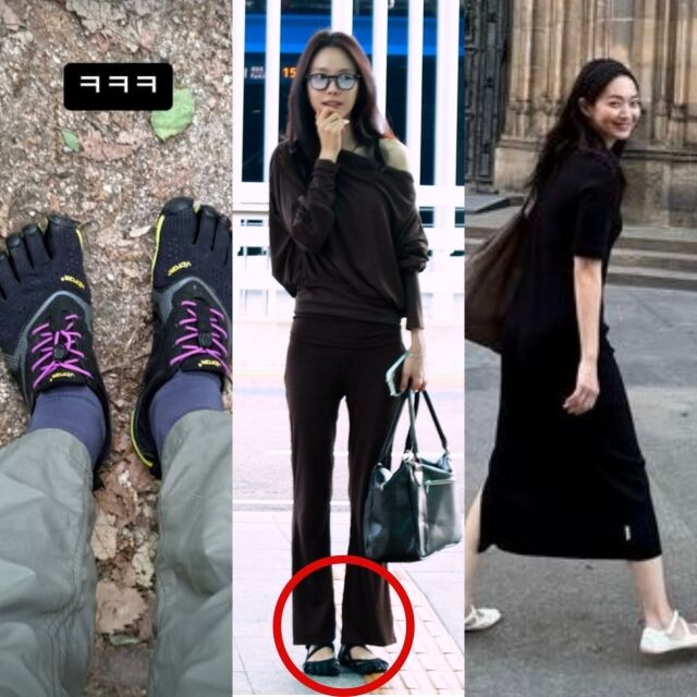 왼쪽부터 이효리가 인증한 발가락 신발, 손나은, 신민아./마이데일리