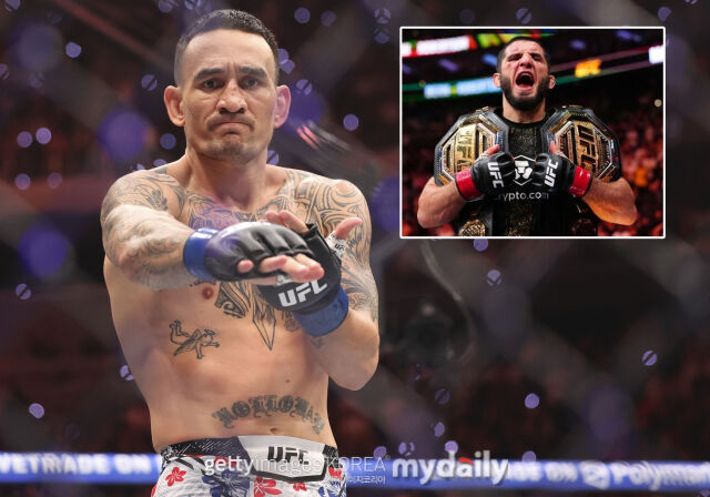 할로웨이(왼쪽)가 마카체프의 도발에 응답했다. /게티이미지코리아, UFC 제공