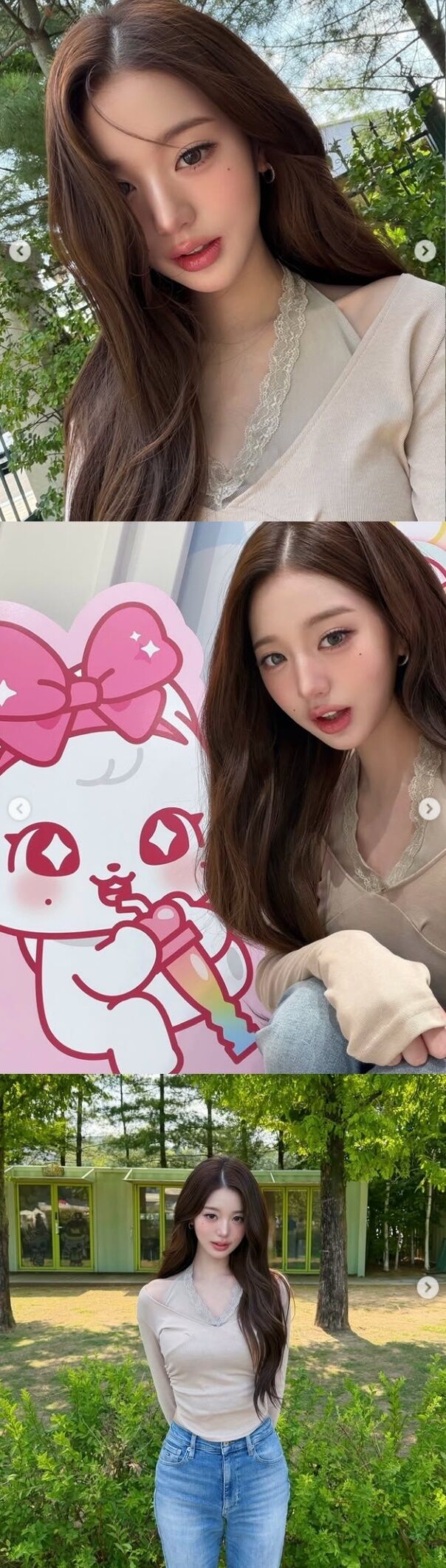 그룹 아이브(IVE) 장원영이 과거 태도 논란이 불거졌던 날의 착장을 그대로 입은 사진을 SNS에 공개해 눈길을 끌고 있다./장원영 소셜미디어