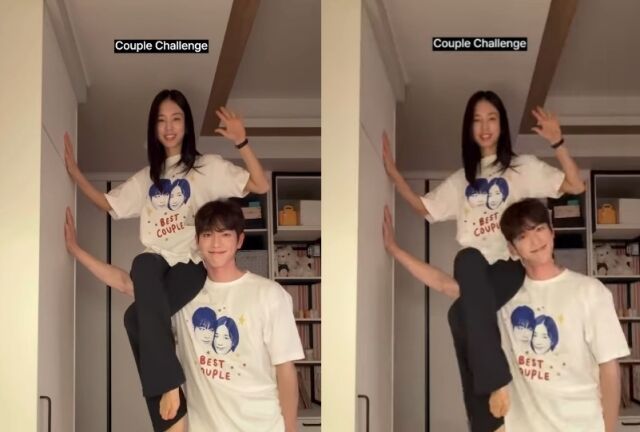 배우 안은진(왼쪽)과 서강준이 '커플 챌린지'를 찍었다. / 안은진 소셜미디어