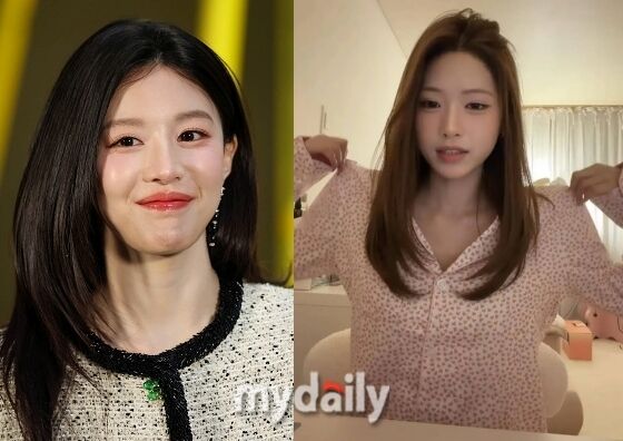 배우 고윤정(왼쪽)에게 받은 선물을 인증한 리센느 멤버 제나. / 마이데일리 및 리센느 공식 유튜브
