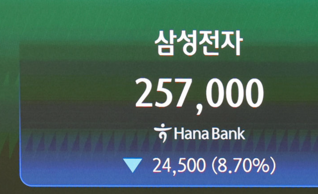 24일 한국거래소에 따르면 삼성전자는 전 거래일보다 2만5000원(8.88%) 내린 25만6500원에 거래를 마쳤다. /뉴시스