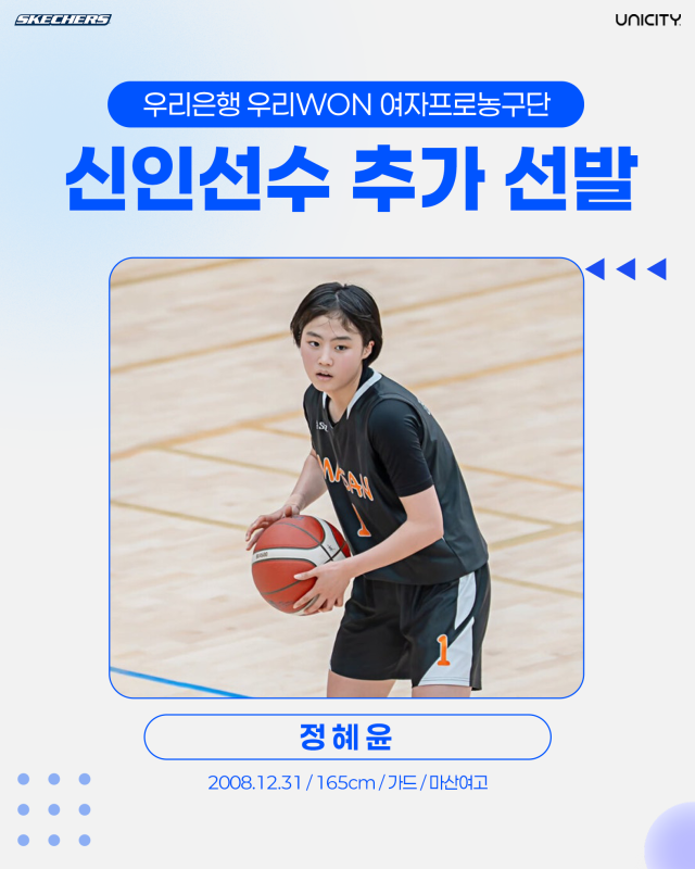 우리은행 우리WON 여자프로농구단이 마산여자고등학교 정혜윤을 수련선수로 추가 선발했다./우리은행 우리WON 제공