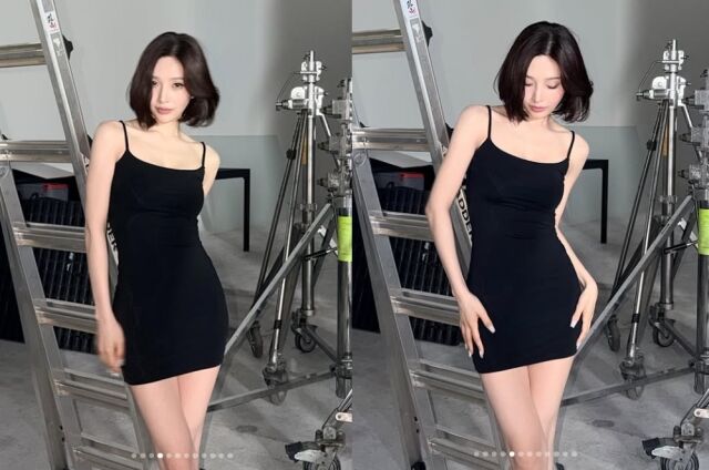 조이의 군살 하나 없는 매끈한 어깨라인과 직각 어깨, 잘록한 허리선이 이루는 완벽한 S라인 골반 곡선은 보는 이들의 탄성을 자아낸다./조이 소셜미디어