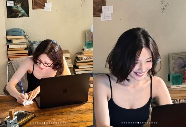 그룹 레드벨벳의 조이가 청순하면서도 고혹적인 매력을 발산했다. 책상에서 글을 쓰는 조이./조이 소셜미디어