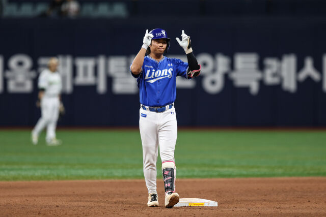 이창용이 8월 27일 고척 키움 히어로즈전 세리머니를 하고 있다./삼성 라이온즈 제공