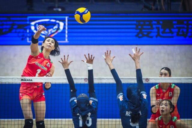 일본여자배구대표팀 와다 유키코가 30일 열린 2026 아시아여자배구선수권대회 이란과 3, 4위전 도중 스파이크를 시도하고 있다./아시아배구연맹(AVC) 제공