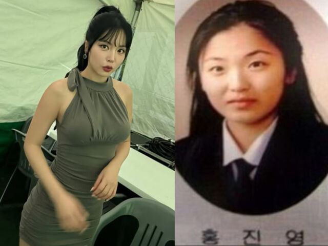 홍진영의 성형 전 어린 시절이 화제다. / (왼쪽) 홍진영 SNS, (오른쪽) 온라인 커뮤니티