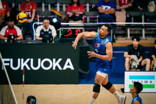 태국남자배구대표팀 나파뎃 빈니디(9번)가 5일 열린 2026 아시아선수권대회 C조 조별리그 카타르와 경기 도중 후위 공격을 시도하고 있다./아시아배구연맹(AVC) 제공