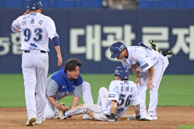 김상준이 도루 도중 발목 부상을 당했다./삼성 라이온즈 제공