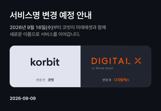 코빗이 오는 16일부터 거래소 서비스명을 ‘디지털엑스(Digital X)’로 변경한다. /코빗 홈페이지