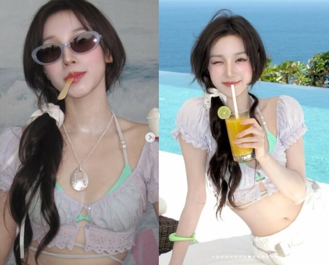 우기는 에메랄드빛 바다와 인피니티 풀을 배경으로 한 폭의 그림 같은 인어공주 자태를 선보였다./우기 소셜미디어