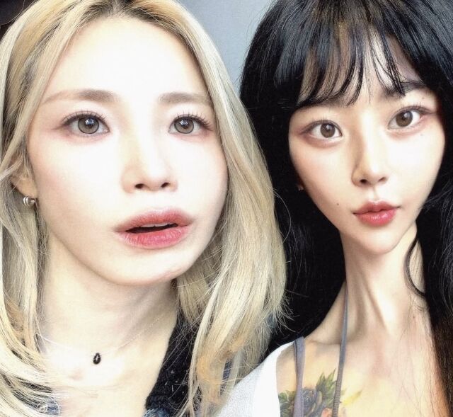 노슬비가 왜곡한 사진 속 전효성(왼쪽)과 노슬비 /소셜미디어