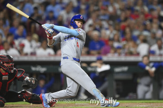 MLB 시카고 컵스에서 뛰고 있는 피터 크로-암스트롱은 19일(한국시각) 열린 신시내티와 원정 경기에서 5타수 무안타 3심진으로 침묵했다./게티이미지코리아