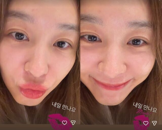 옥주현은 지난 20일 자신의 인스타그램 스토리에 “내일 만나요”라는 짧은 문구와 함께 입술을 쭉 내밀며 팬들에게 애정을 전달하는 영상을 올렸다. /옥주현 소셜미디어