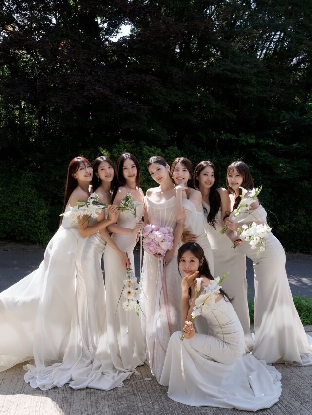 조가빈 웨딩 촬영 때 한자리에 모인 그룹 나인뮤지스./조가빈 인스타그램