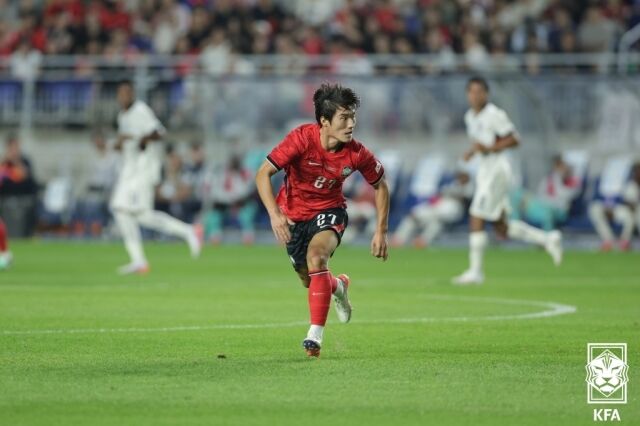 김민수가 24일 수원월드컵경기장에서 열린 에콰도르와의 평가전에서 A매치 데뷔에 성공했다./대한축구협회 제공