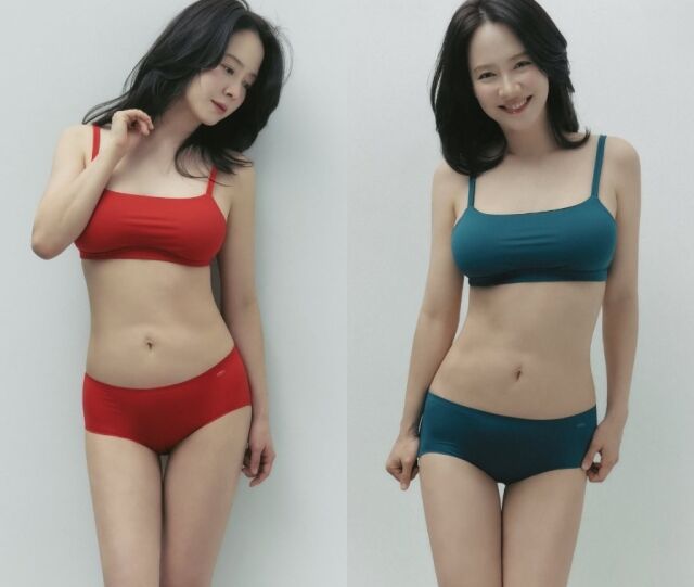 배우 송지효가 자신이 운영하는 회사 속옷을 직접 입고 포즈를 취했다. 특히 이번 화보에서 눈길을 끈 것은 과도한 포즈나 보정 없이 자연스러운 체형을 그대로 드러냈다는 점이다. /송지효 속옷 브랜드 소셜미디어