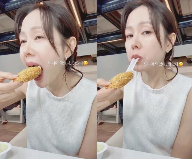 손예진은 지난달 30일 자신의 SNS에 “드디어 먹었다..맛있다”라는 글과 함께 치즈스틱을 먹는 영상 한 편을 게재했다. /손예진 소셜미디어