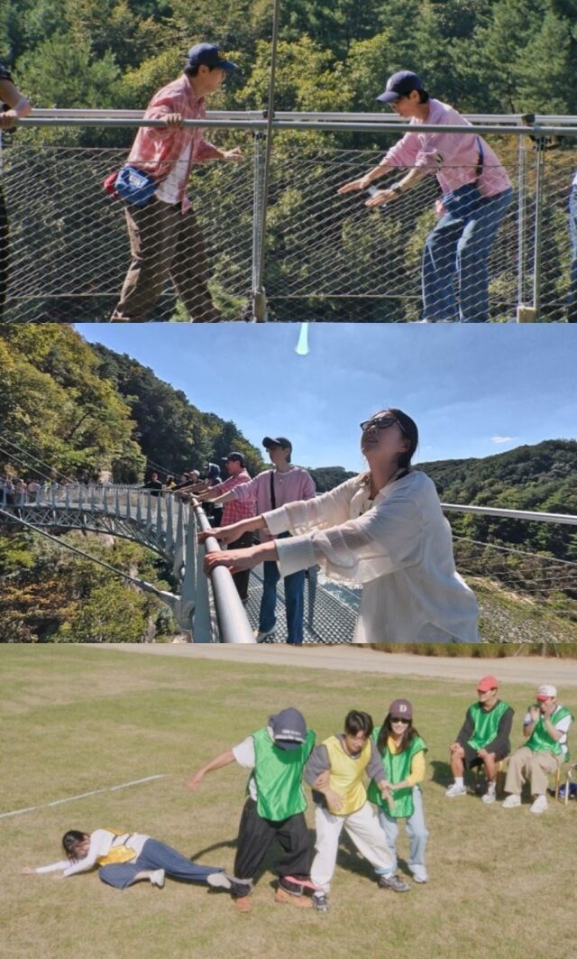 SBS ‘런닝맨’ 멤버들이 철원의 가을 풍경 속에서 아찔한 공포와 처절한 몸개그를 넘나드는 역대급 레이스를 펼친다. / SBS ‘런닝맨’
