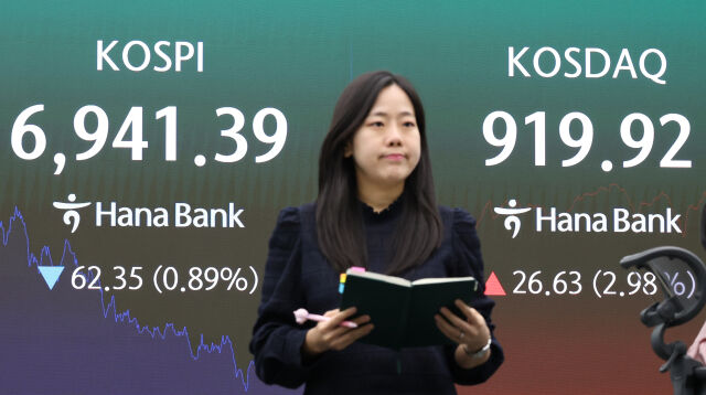 6일 오후 서울 중구 하나은행 딜링룸에 지수가 표시돼 있다. /뉴시스