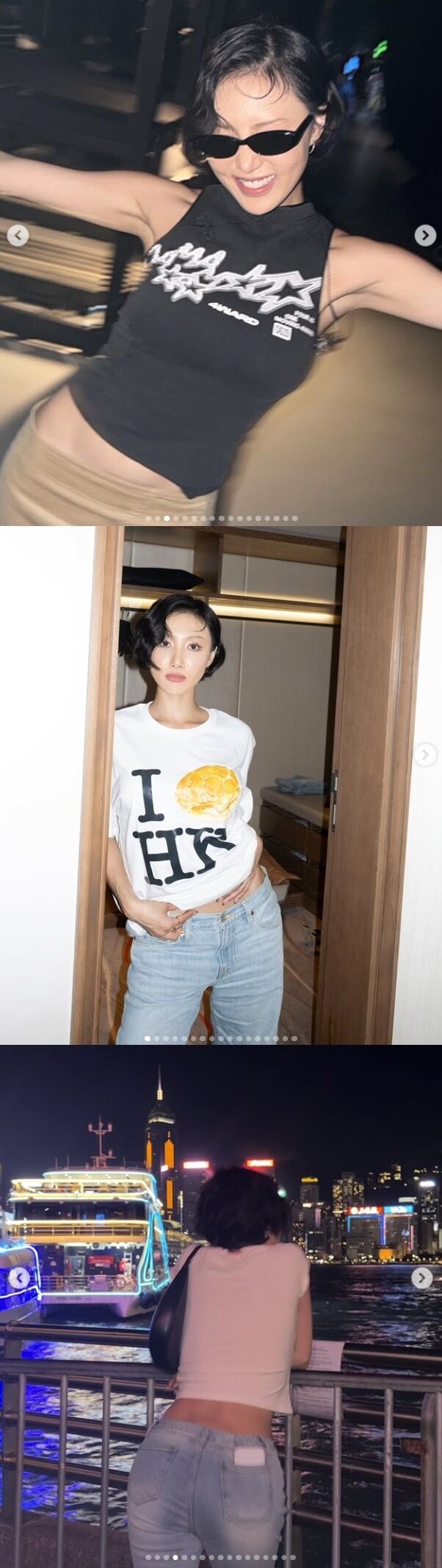 마마무 화사가 홍콩에서 독보적인 아우라와 완벽한 피지컬을 자랑하며 한가로운 일상을 공유했다. /화사 소셜미디어