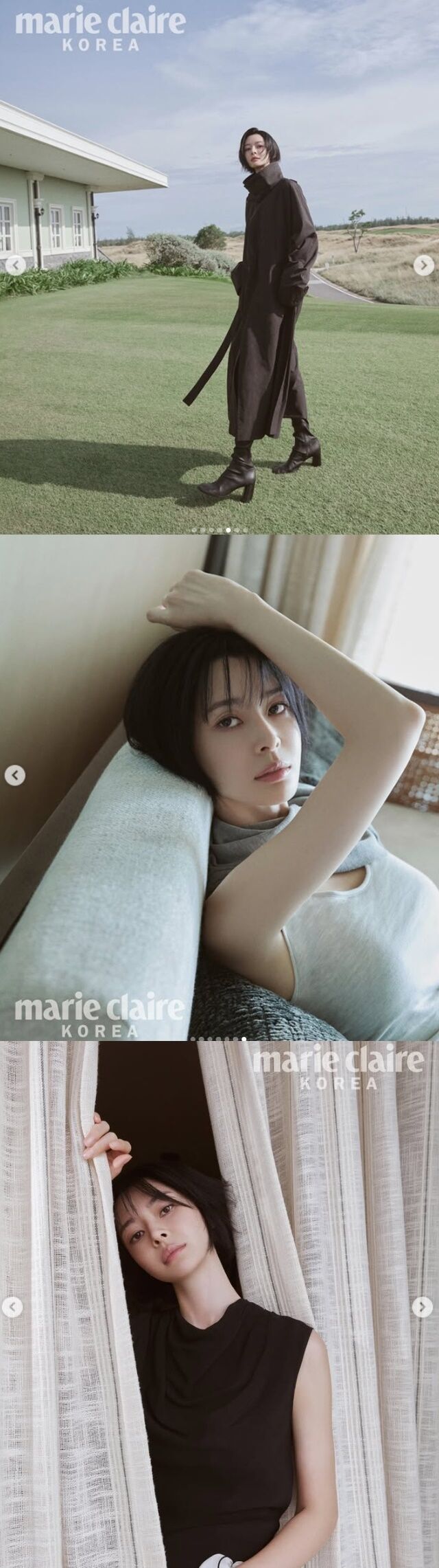 권나라는 가을 향기가 물씬 풍기는 다양한 감성 패션 룩을 앵글에 담았다./권나라 소셜미디어, 마리끌레르 코리아