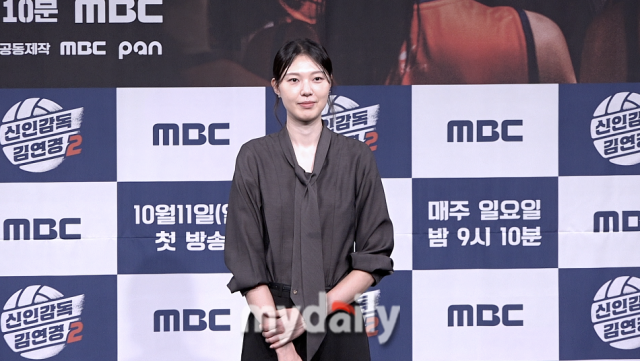 김연경, 양효진, 세븐틴 부승관이 8일 서울 마포구 MBC 마우스홀에서 열린 ‘신인감독 김연경2‘ 제작발표회에 참석해 포즈를 취하고 있다. / 마이데일리.