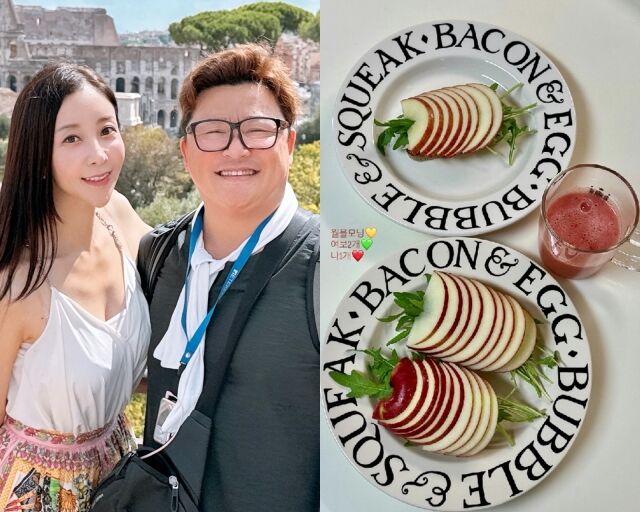 코미디언 윤정수와 아내 원진서, 원진서가 게재한 사진./원진서 소셜미디어