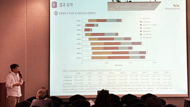 광동제약 천연물융합R＆BD본부 연구팀의 ‘침향 품질 평가 분석법 연구결과’ 발표 모습. /광동제약