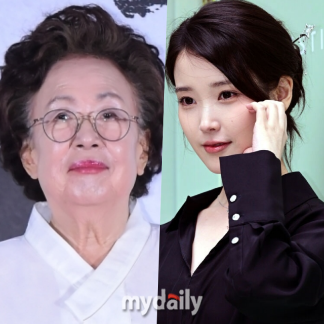 배우 나문희(왼쪽), 가수 겸 배우 아이유