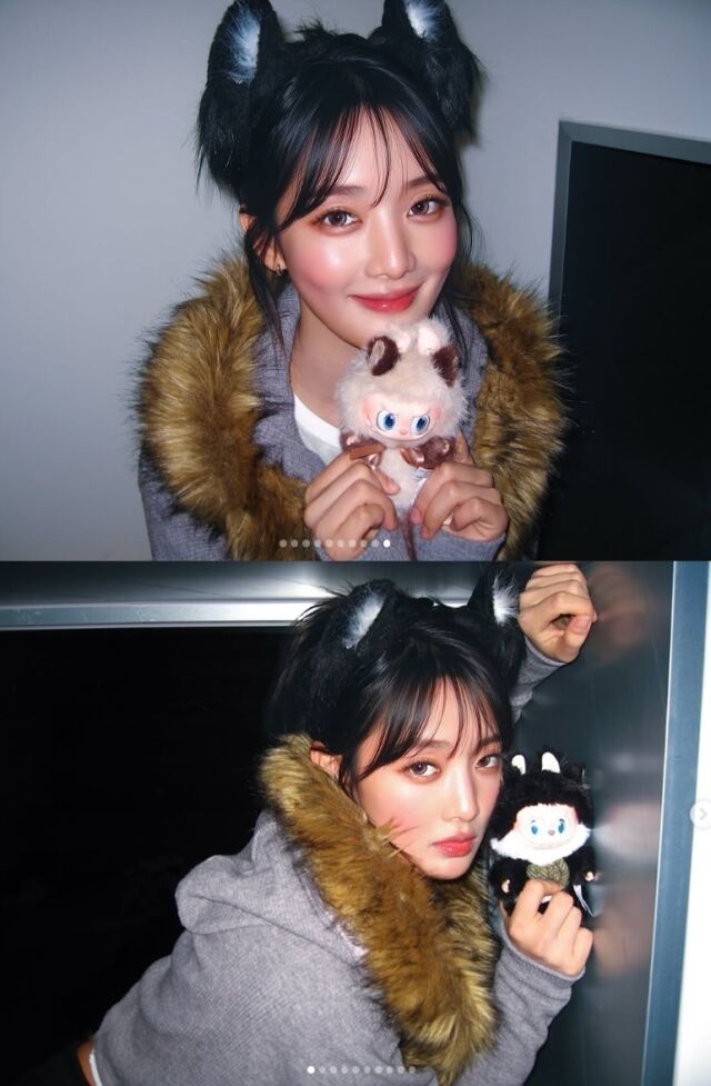 아이들 민니가 라부부 인형과 함께 사랑스러운 매력을 발산하며 팬들의 시선을 사로잡았다./민니 소셜미디어