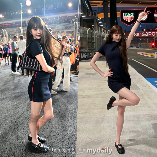 그룹 아이브 멤버 장원영이 F1 싱가포르 그랑프리를 빛냈다. / 게티이미지 및 장원영 소셜미디어