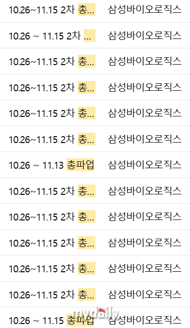 삼성바이오로직스 일부 직원들이 사내 메신저 닉네임을 ‘2차 총파업’ 관련 문구로 변경한 모습. /삼성바이오로직스 내부 관계자 제공