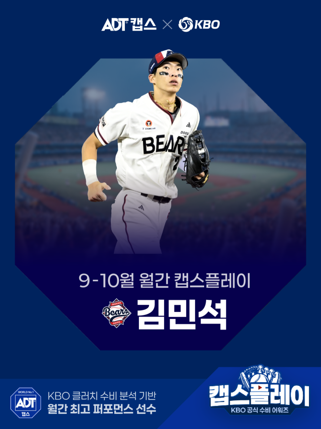 두산 외야수 김민석이 2026 신한 SOL KBO 리그 9-10월 월간 캡스플레이 수상자로 선정됐다./KBO