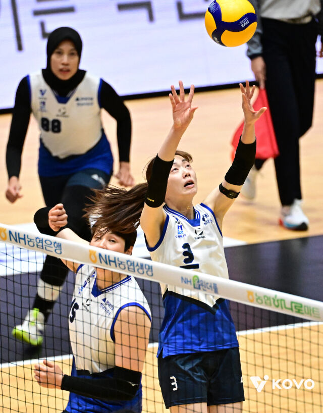 현대건설 세터 김다인이 지난 14일 열린 한국도로공사와 2026 프로배구 컵대회 여자부 B조 조별리그 첫 번째 경기 도중 패스(토스)를 시도하고 있다./한국배구연맹(KOVO) 제공