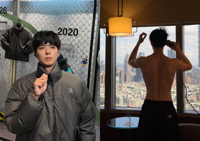 박보검이 평소의 부드러운 이미지와는 사뭇 다른 탄탄한 근육질 몸매를 공개해 이목을 집중시켰다. / 박보검 SNS