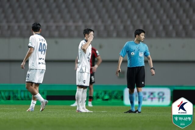김인균이 18일 오후 4시 30분 서울월드컵경기장에서 펼쳐진 FC서울과의 '하나은행 K리그1 2026' 32라운드에서 동점골을 기록했다./한국프로축구연맹 제공