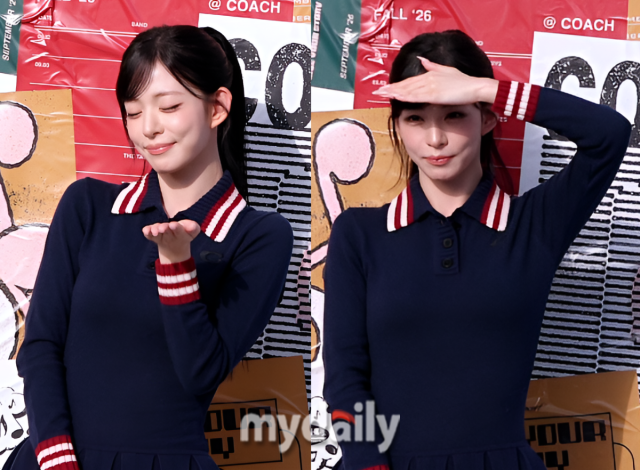 프로미스나인 이채영이 포토콜 도중 강렬한 햇빛에 눈을 제대로 뜨지 못하는 모습을 보였다. / 마이데일리