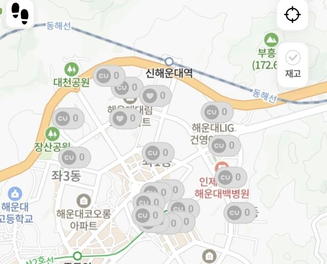 부산 해운대구 일대 편의점 캪틴큐 재고 조회 화면. 점포별 재고가 모두 0개로 표시돼 있다. /온라인 커뮤니티