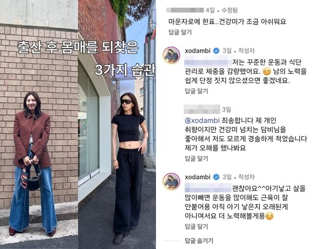 가수 겸 배우 손담비, 손담비 소셜미디어 댓글./손담비 소셜미디어