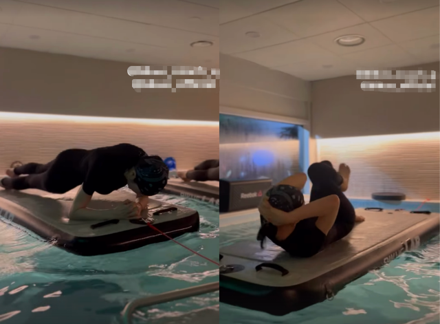 김혜수가 50대 중반에도 꾸준한 운동으로 다져진 탄탄한 체력과 남다른 코어 근력을 자랑했다. / 김혜수 SNS