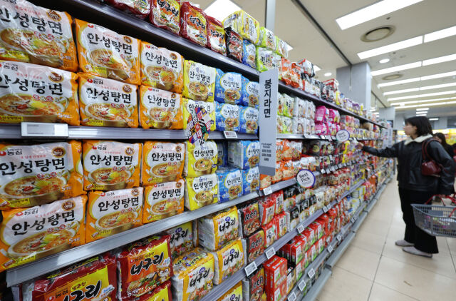 서울 시내 대형마트에 라면이 진열돼 있다. /뉴시스